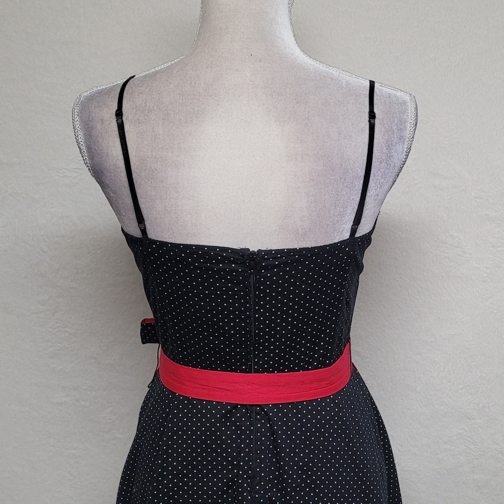 90s Vintage Ruby Rox Black Red Polka-dot Tie-Waist Tulle Fit & Flare Midi Dress - Picture 11 of 14